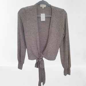 NWT BOHME BALLON TAUPE STRIPED CROPPED WRAP TIE TOP- SIZE SMALL